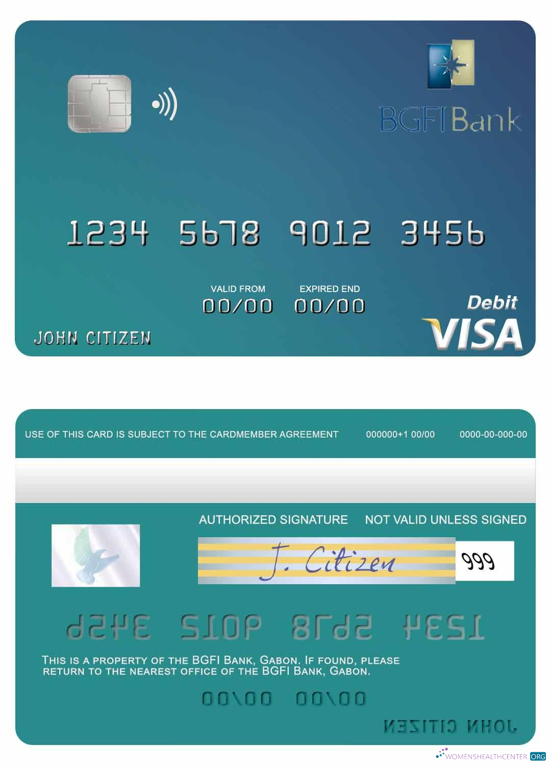 Download Gabon BGFI Bank visa debit card Photoshop template